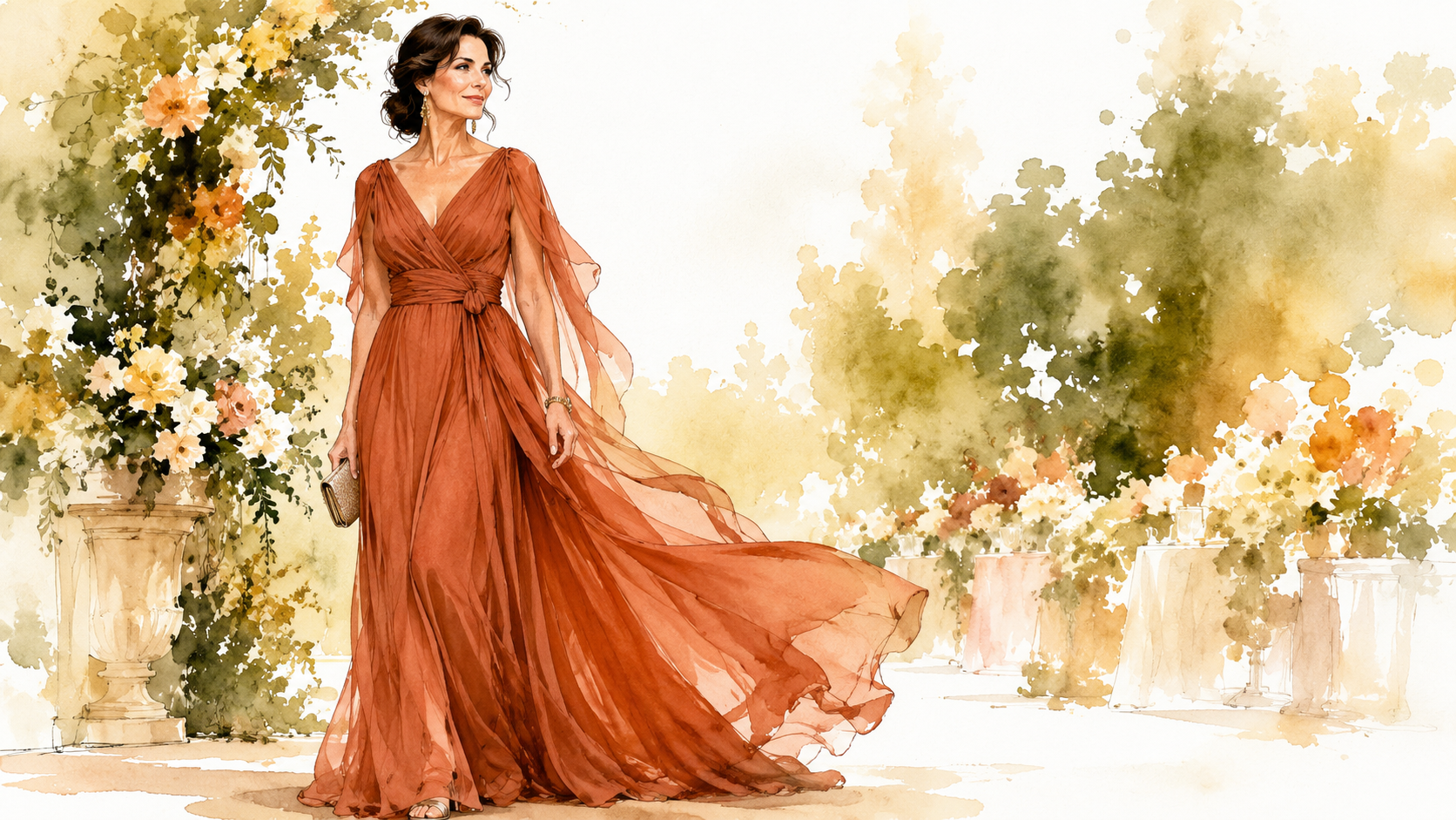 Vestido para mãe do noivo ou da noiva em casamento ao ar livre: praia, campo e jardim