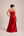 Vestido Vermelho em Zibeline de Um Ombro com Babado e Bordado