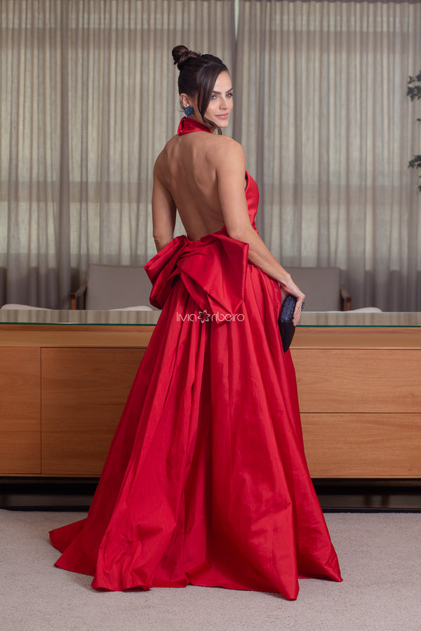Vestido Lívia Ribeiro frente única decote nas costas com laço
