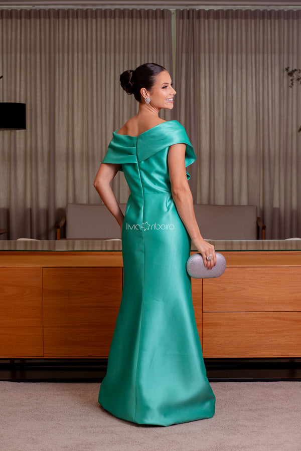 Vestido Longo em Alfaiataria com Corte Reto e Bordado em Pedraria | Lívia Ribeiro