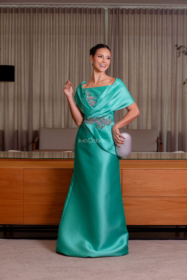 Vestido Longo em Alfaiataria com Corte Reto e Bordado em Pedraria | Lívia Ribeiro