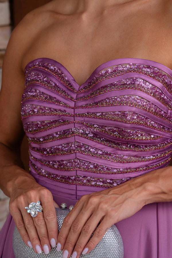 Vestido tomara que caia busto fitado com bordado | Lívia Ribeiro