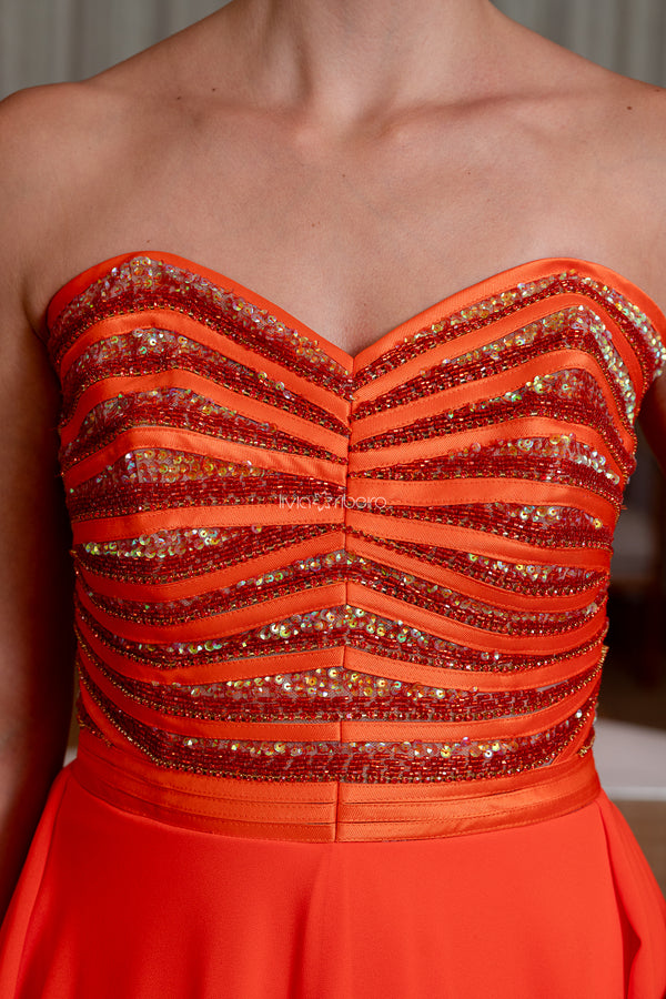 Vestido tomara que caia busto fitado com bordado | Lívia Ribeiro