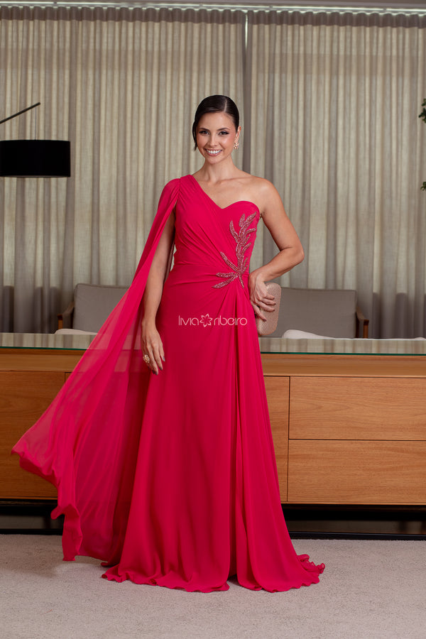 Vestido em um ombro decote coração e bordado lateral | Lívia Ribeiro