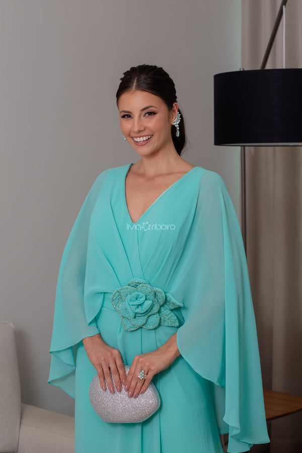 Vestido Lívia Ribeiro cinto com flor e capa (Disponível em 20 dias)