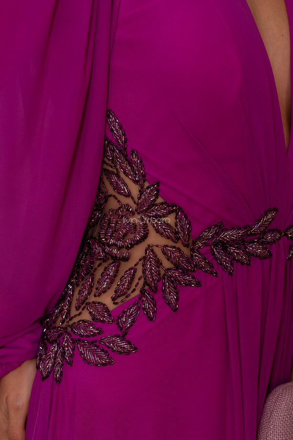 Vestido Lívia Ribeiro manga longa e bordado flores na cintura (DISPONÍVEL EM 30 DIAS)