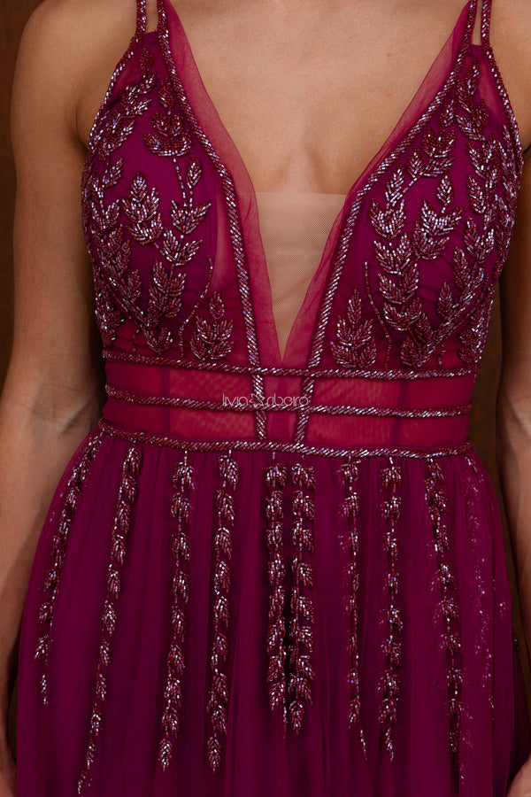 Vestido em tule francês com busto bordado e babados na barra | Lívia Ribeiro