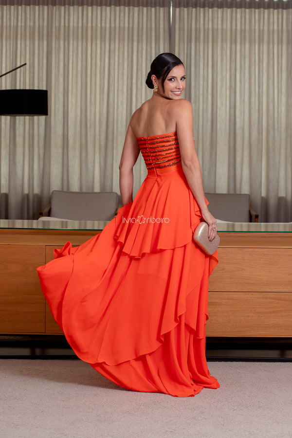 Vestido tomara que caia busto fitado com bordado | Lívia Ribeiro