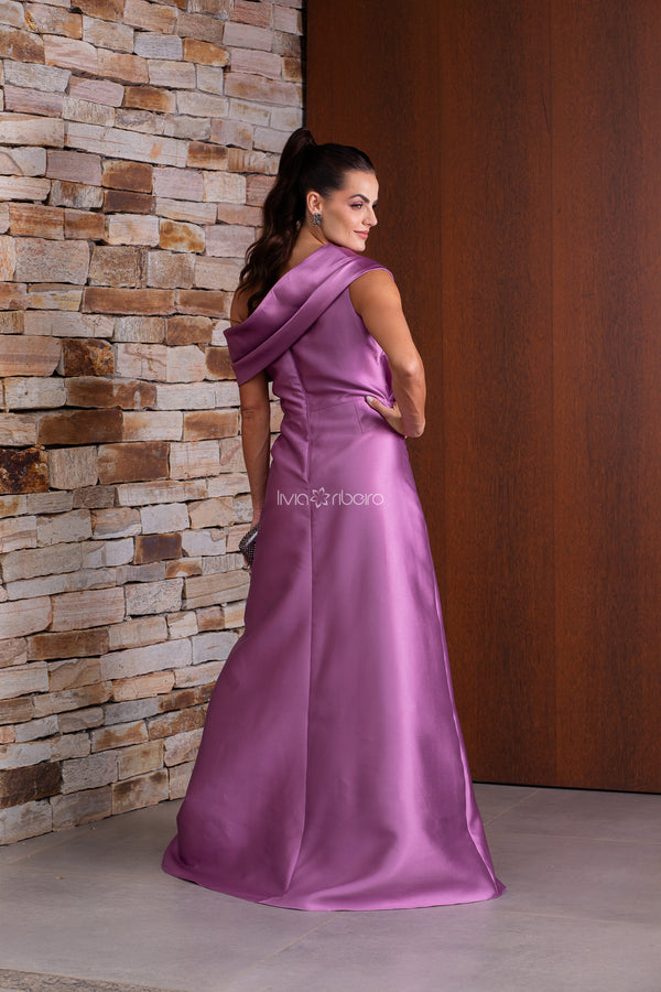 Vestido longo em zibeline com bordado na cintura | Lívia Ribeiro