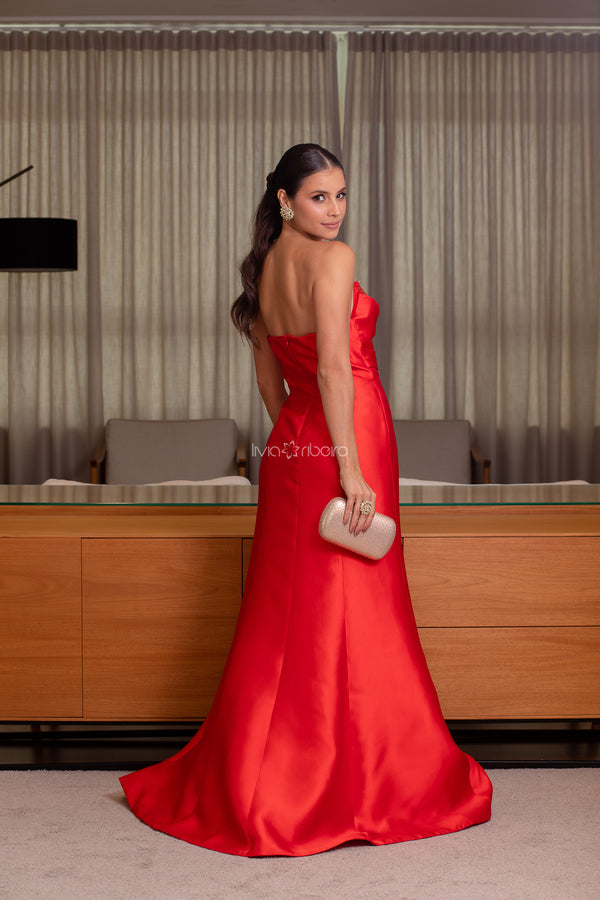 Vestido Lívia Ribeiro tomara que caia sereia com detalhe bordado busto