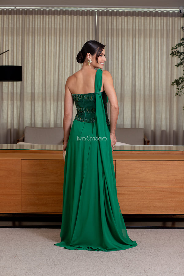 Vestido um ombro bordado raios busto e cintura | Lívia Ribeiro