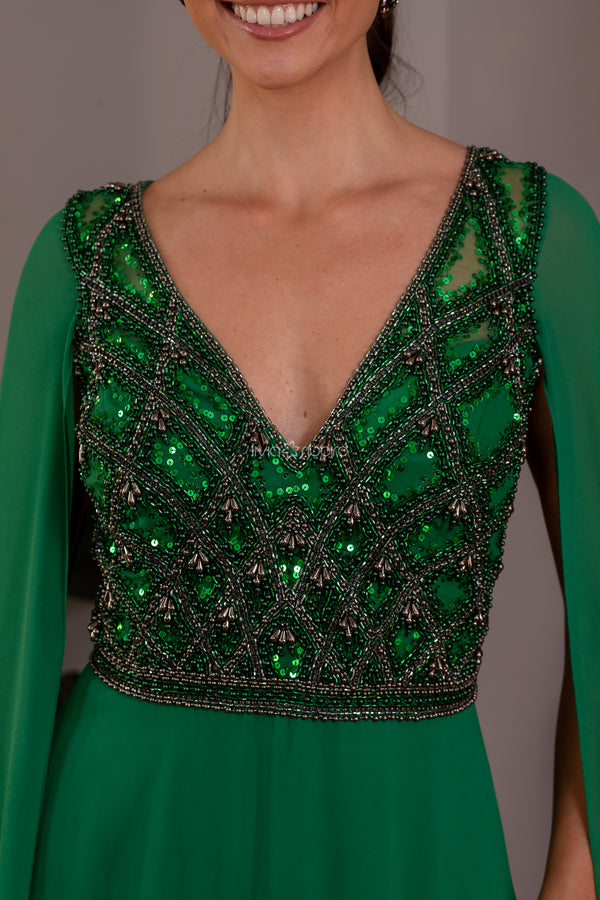 Vestido Lívia Ribeiro busto bordado no tule e capa lateral