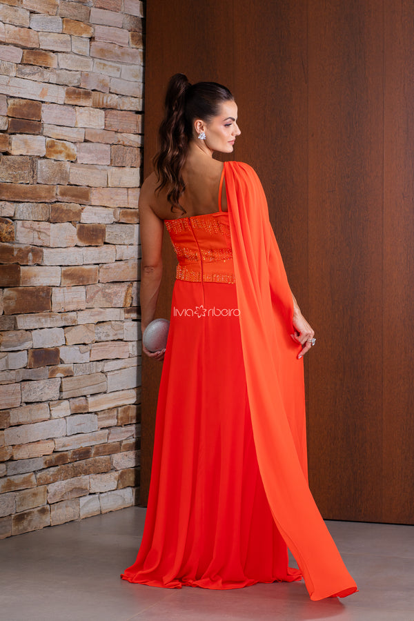 Vestido um ombro bordado raios busto e cintura | Lívia Ribeiro