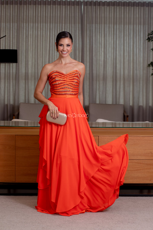 Vestido tomara que caia busto fitado com bordado | Lívia Ribeiro