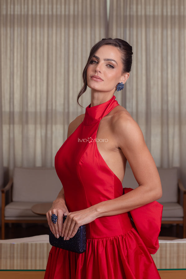 Vestido Lívia Ribeiro frente única decote nas costas com laço