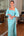 Vestido Azul Tiffany Longo Bordado em Pedrarias com Capa Laço