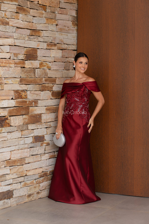 Vestido Lívia Ribeiro em zibeline com bordado na cintura