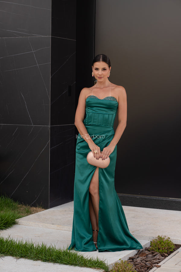 Vestido longo tomara que caia com fenda em zibeline | Lívia Ribeiro