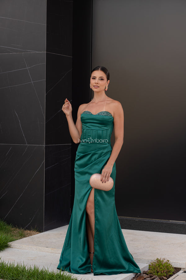 Vestido longo tomara que caia com fenda em zibeline | Lívia Ribeiro