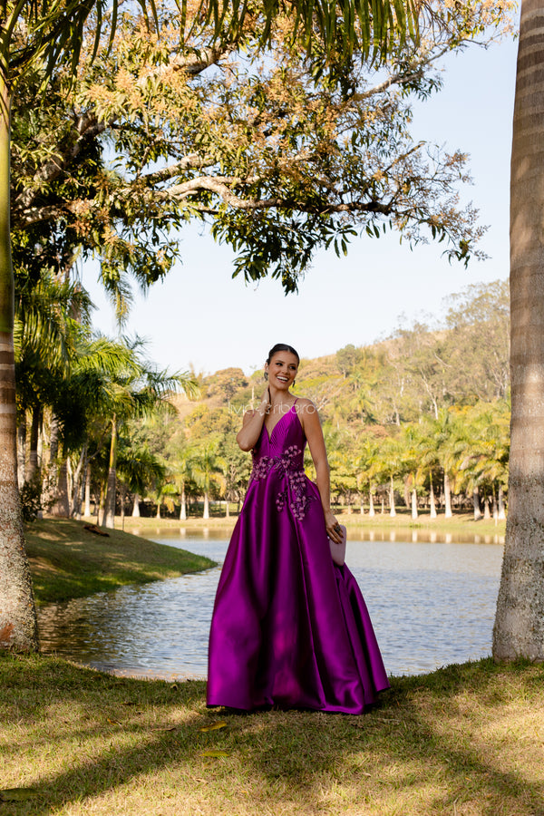 Vestido M Rodarte busto nervuras e bordados em 3D aplicaods na cintura