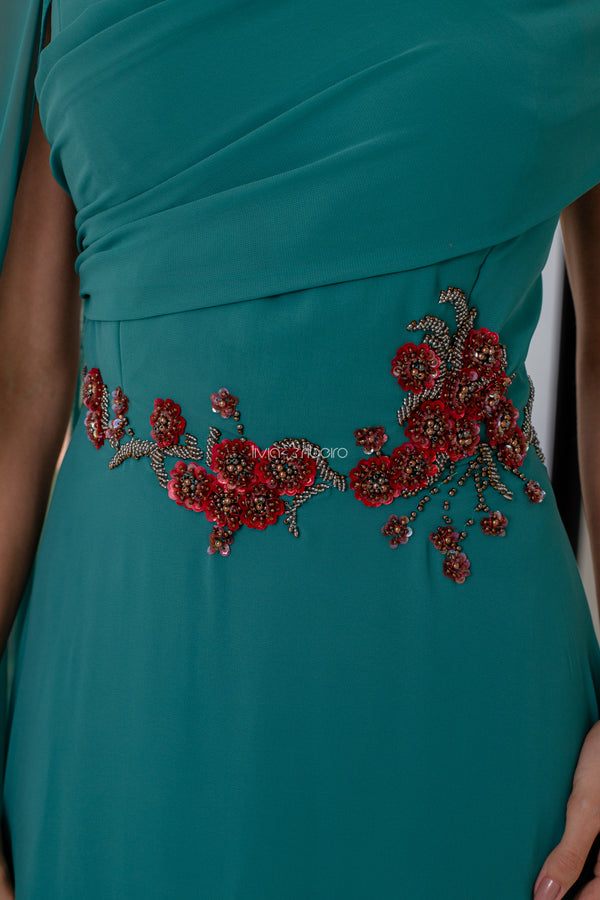 Vestido corte reto bordado colorido na cintura