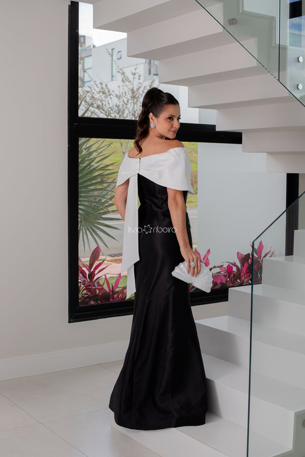 VESTIDO BICOLOR SEREIA DECOTE OMBRO A OMBRO