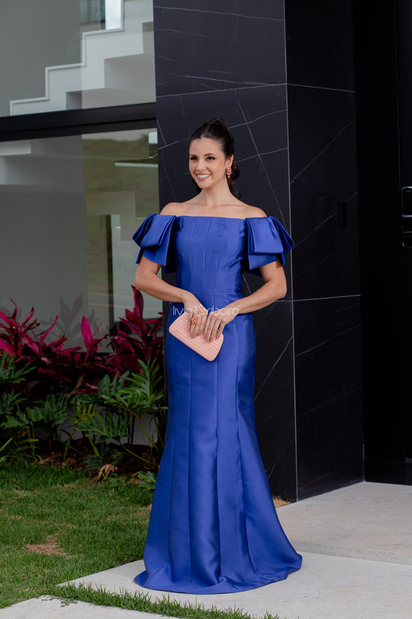 Vestido sereia ombro a ombro recortes