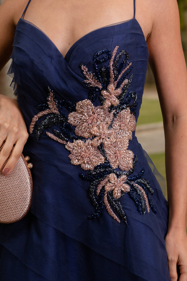 Vestido M Rodarte em tule com camadas e bordado