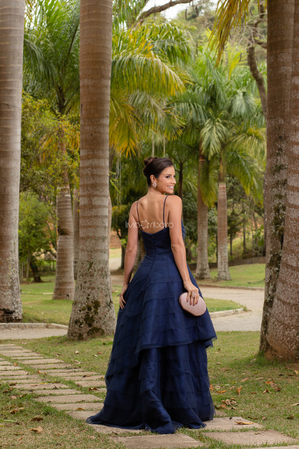 Vestido M Rodarte em tule com camadas e bordado