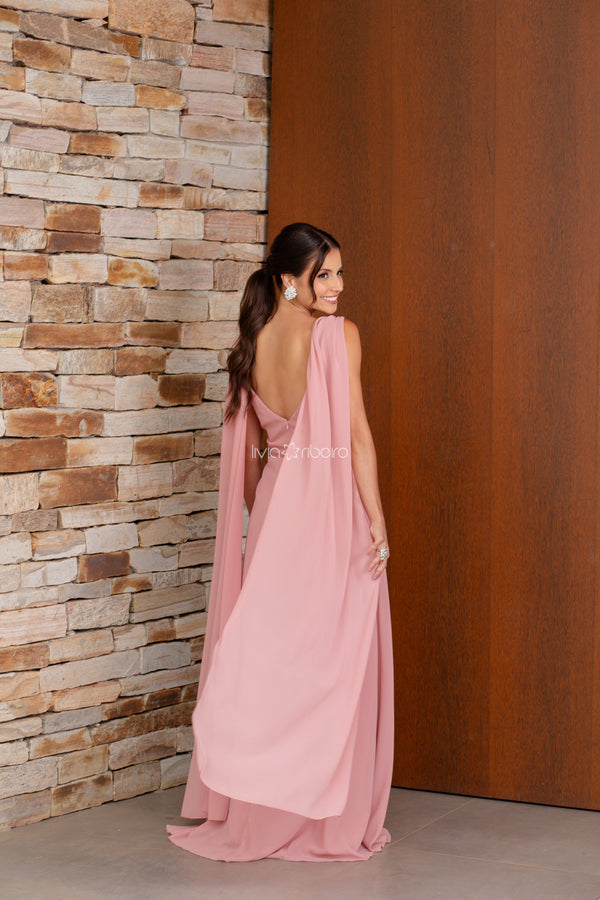 Vestido em crepe de seda decote V e bordado na cintura | Lívia Ribeiro