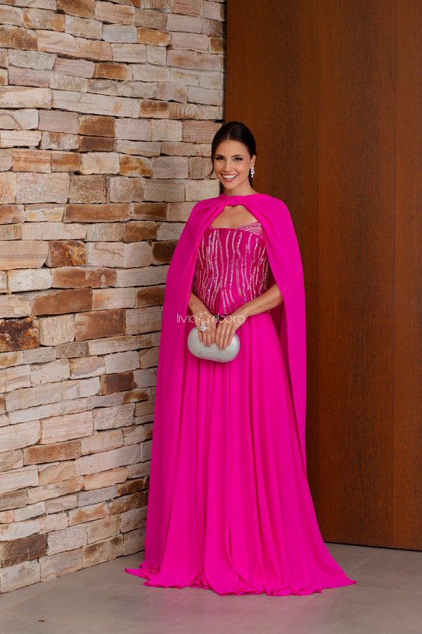 Vestido corset em zibeline com saia em crepe de seda | Lívia Ribeiro