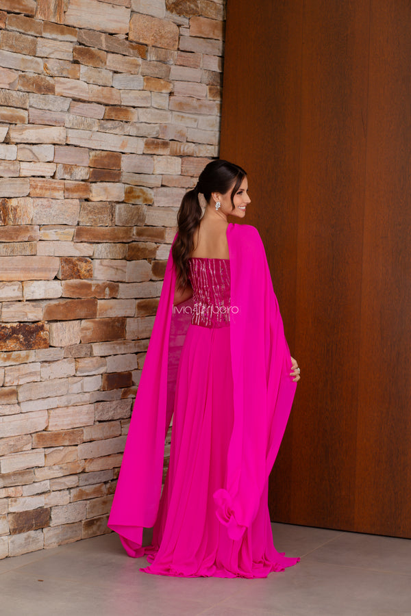 Vestido corset em zibeline com saia em crepe de seda | Lívia Ribeiro