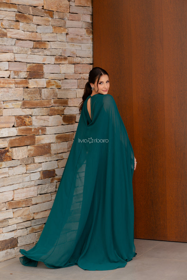 Vestido verde esmeralda decote regata todo bordado em pedraria na frente | Lívia Ribeiro (DISPONÍVEL EM 50 dias úteis)