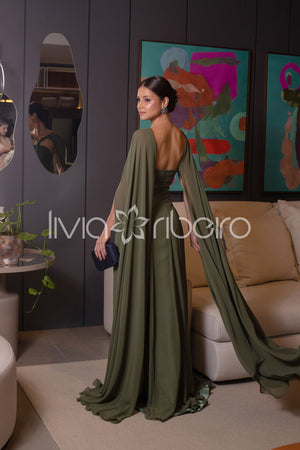 VESTIDO LÍVIA RIBEIRO DECOTE GOTA E MANGA TIPO CAPA (outras numerações disponíveis em 25 dias) - Lívia Ribeiro