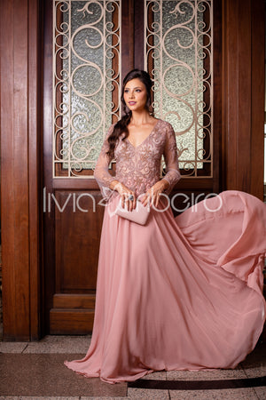 VESTIDO LÍVIA RIBEIRO BUSTO BORDADO E MANGA 3/4 (disponível em 30 dias úteis) - Lívia Ribeiro